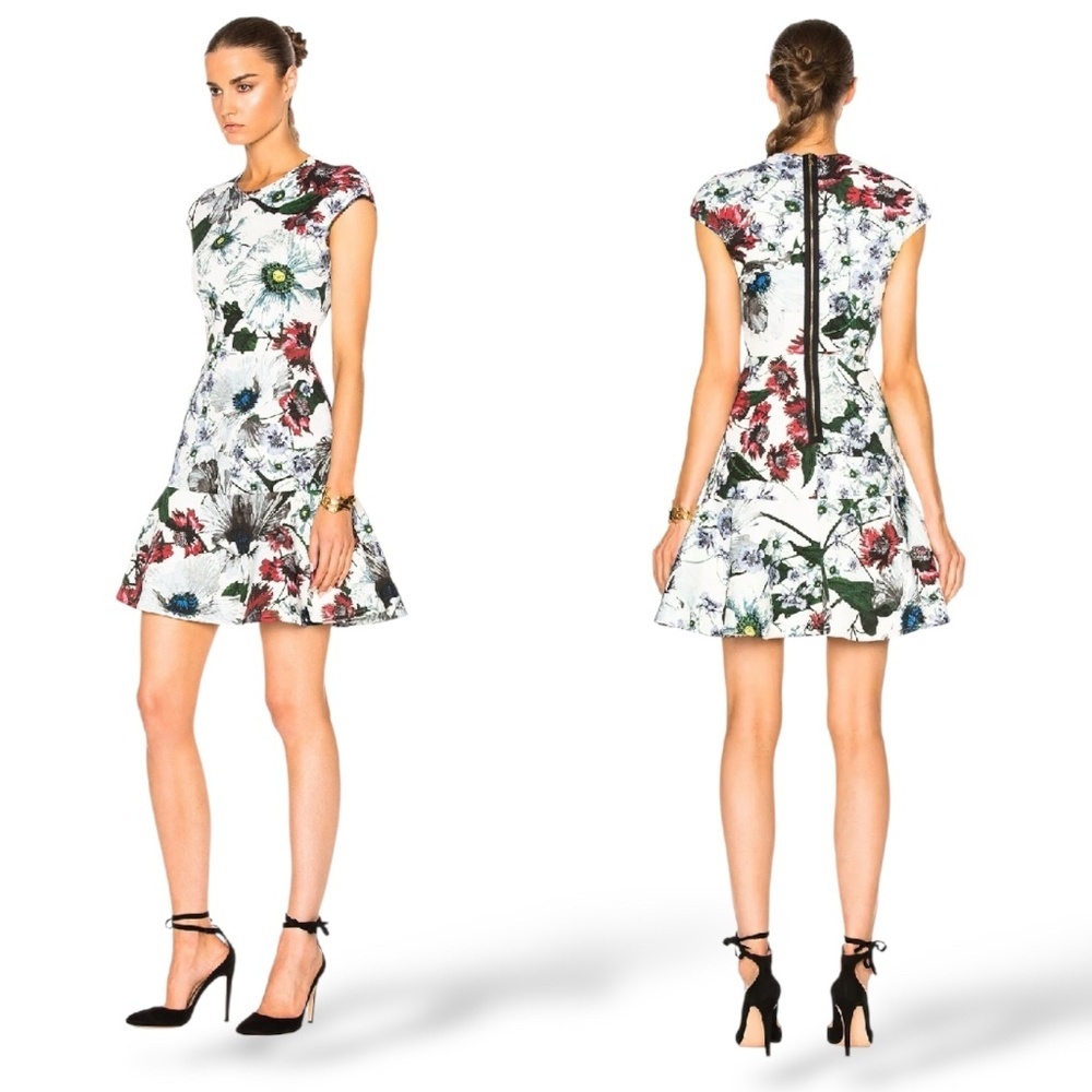ERDEM Darlina Yuki Garden Neoprene Jersey Dress Exposed Back Zip Ruffle Hem 8 - Picture 12 of 13